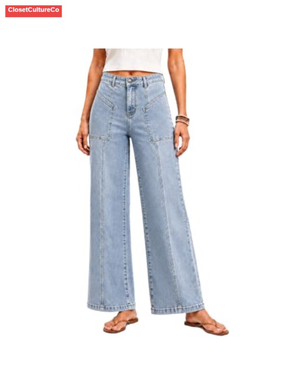 Women's High Waisted Wide Leg Jeans Front Seam Denim Pants Stretch